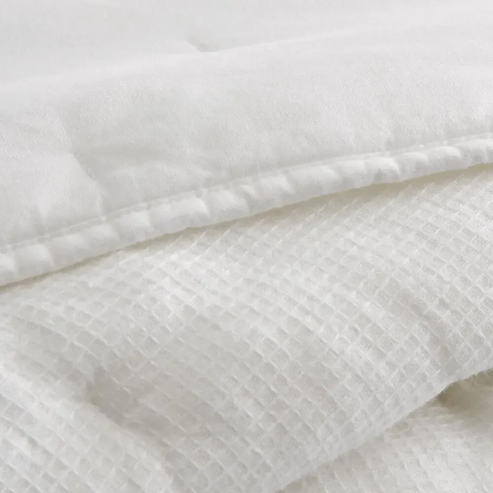 Pottery Barn Belgian Flax Linen Waffle Wave Quilt Full Queen Bedding White NWT